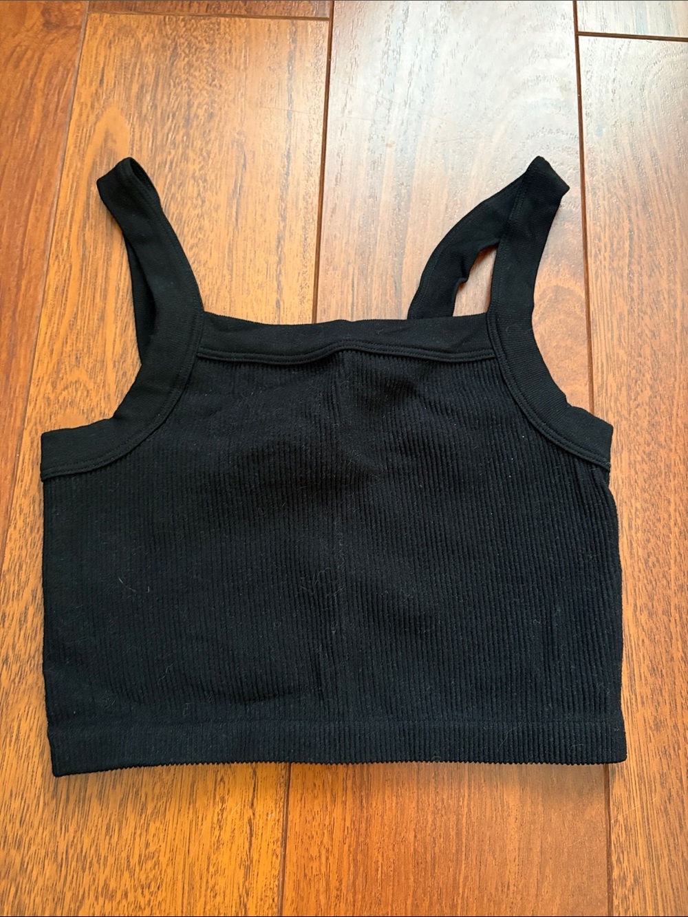 Cotton On Black Ribbed Square-Neck Cropped Tank Top
